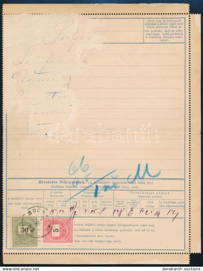 1892 31kr Díjjegyes Zárt Táviratlap Belül Feketeszámú 5kr + 30kr Díjkiegészítéssel "BOŠNJAKI" (Gudlin 80 P) - Sonstige & Ohne Zuordnung