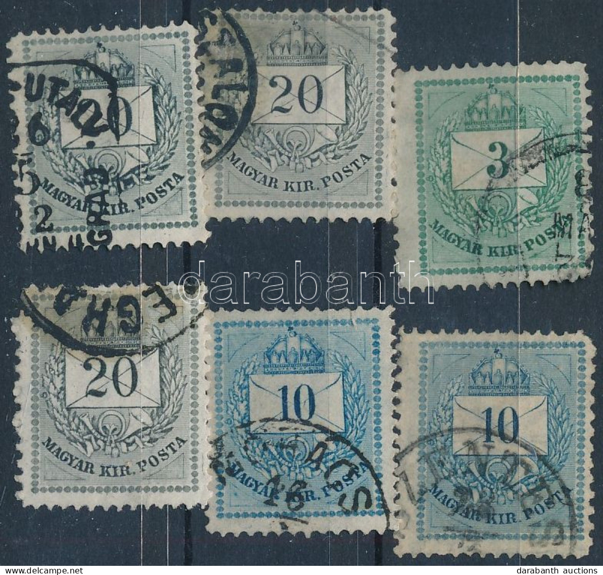 O 1881 6 Db Színesszámú Krajcáros 3kr, 2x10kr, 3x20kr Vízjel I., I. Lemez C 13 : 11 1/2 Fogazás, Az Egyik 10kr A 13 Foga - Autres & Non Classés