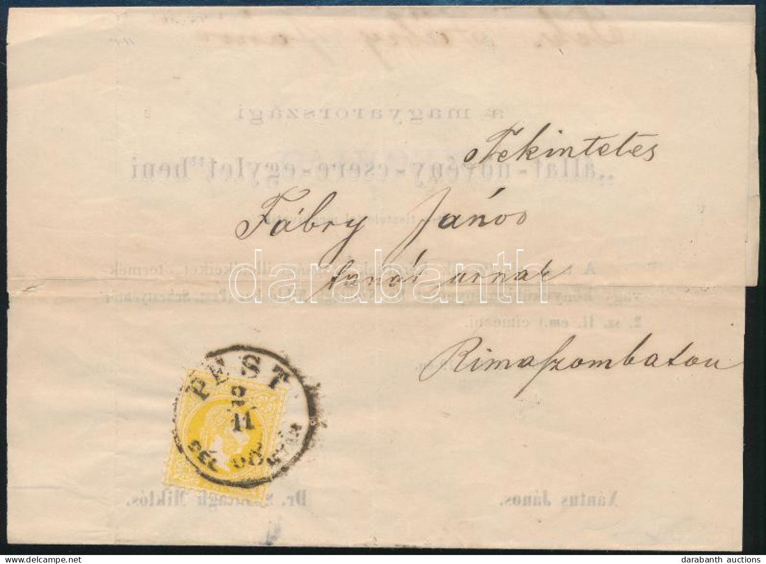 1868 Meghívó 2kr Bérmentesítéssel "PEST / DÉL UTÁN" - Rimaszombat - Other & Unclassified