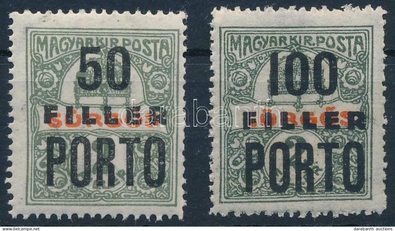 ** 1918 Portó Magán Felülnyomással Sürgős Bélyegen 50f/2f és 100f/2f / Private Postage Due Overprint On 2 Express Stamps - Sonstige & Ohne Zuordnung