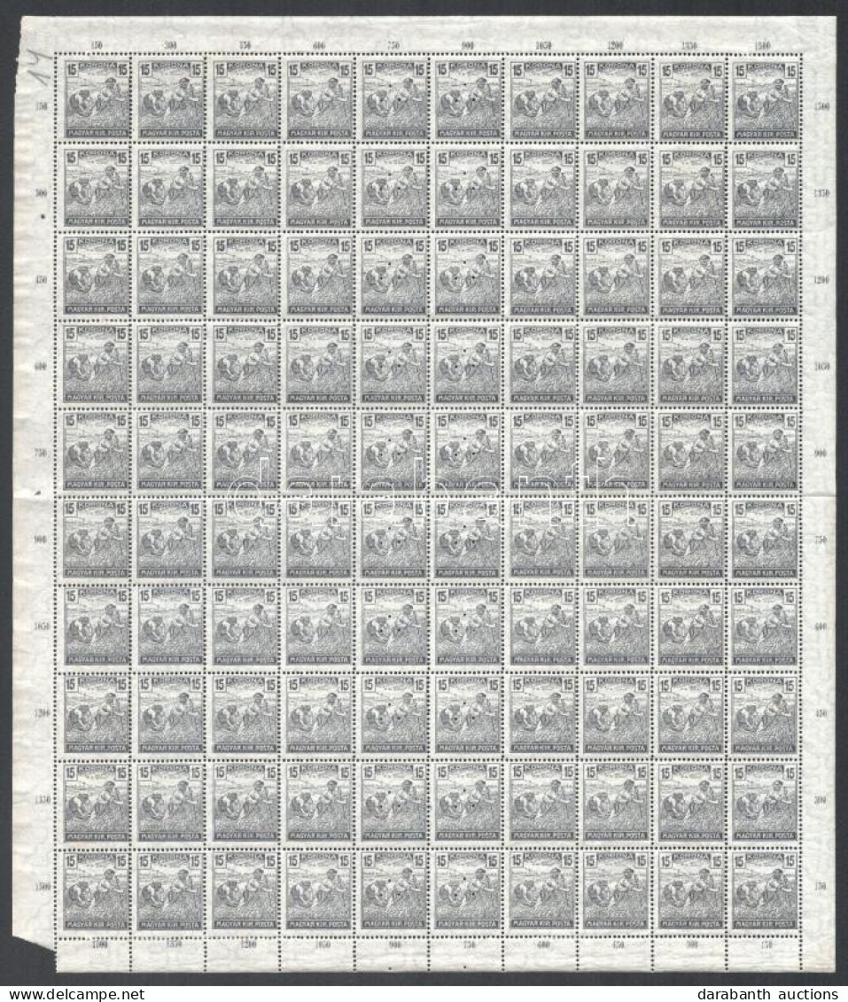 ** 1920 Arató 15K Hajtott Teljes ívben, Benne 20 Db Bélyeg 3-as Lyukasztással (12.400) - Andere & Zonder Classificatie