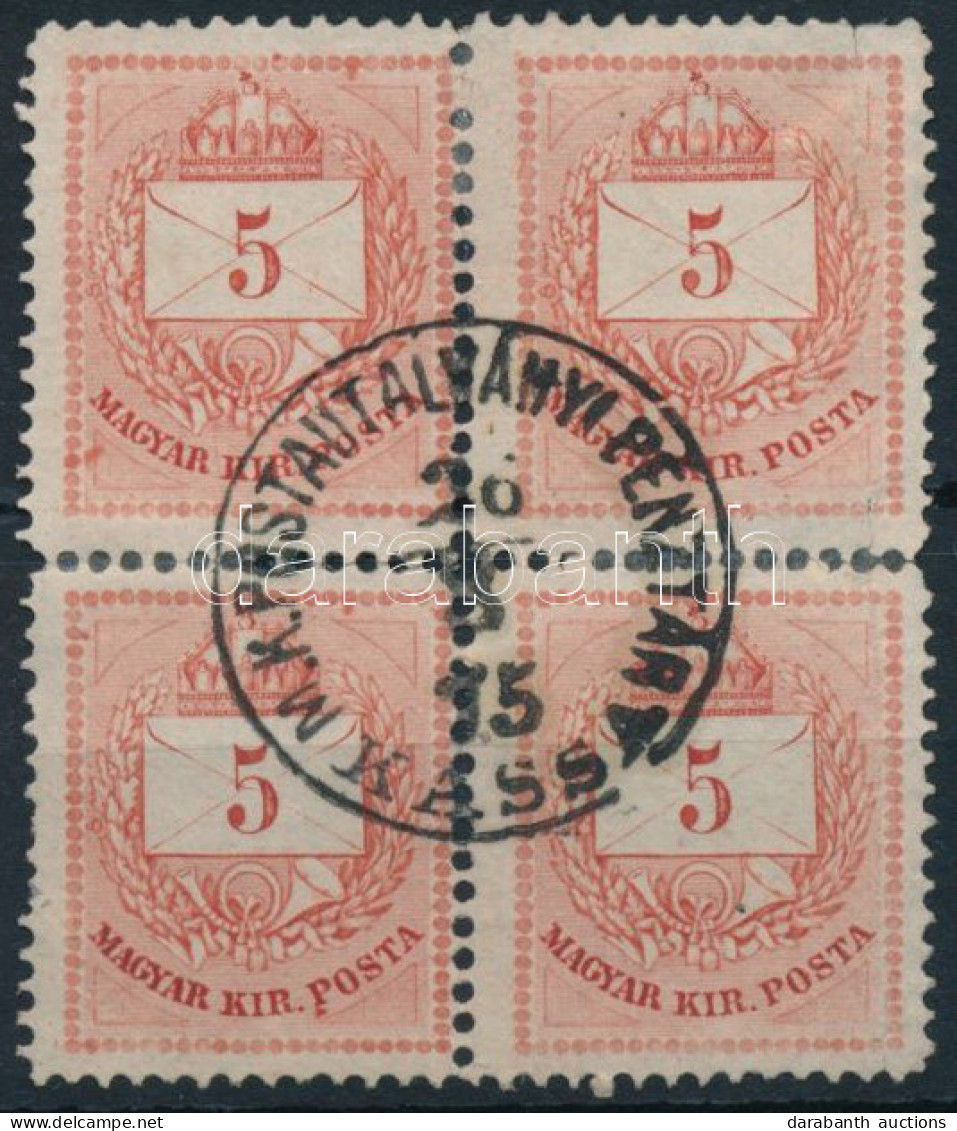 O 1874 Színesszámú 5kr 4-es Tömbben 13-as Fogazással "M. K. POSTA UTALVÁNYI PÉNZTÁR / KASSA" (Gudlin 100 P) (fogelválás  - Sonstige & Ohne Zuordnung