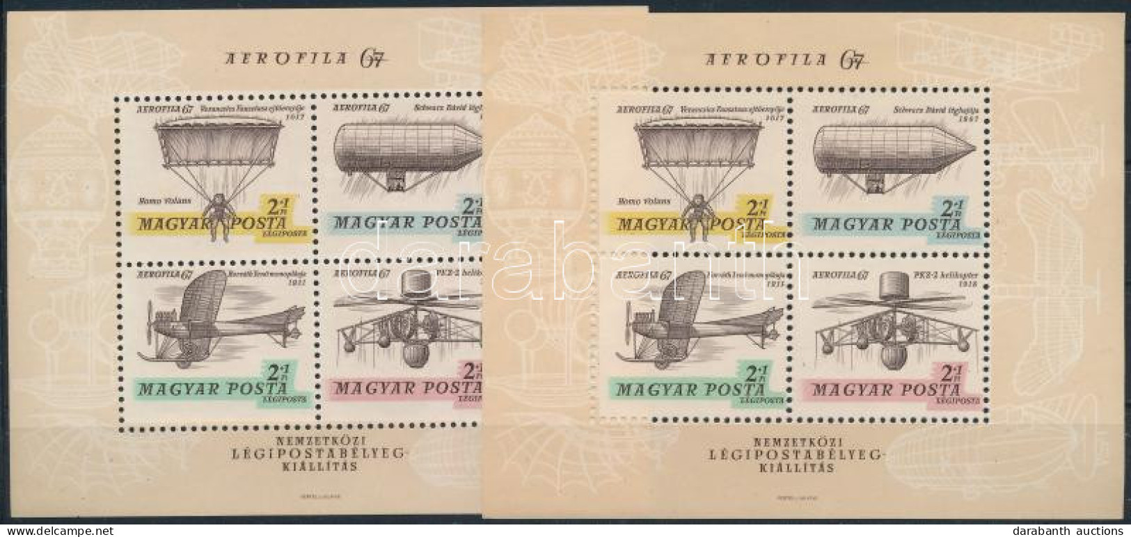 ** 1967 2 Db Aerofila I. Blokk, Az Egyiken A Bélyegképek Felfelé, A Másikon Jobbra Tolódottak, A Keret Mintáinak Látvány - Other & Unclassified