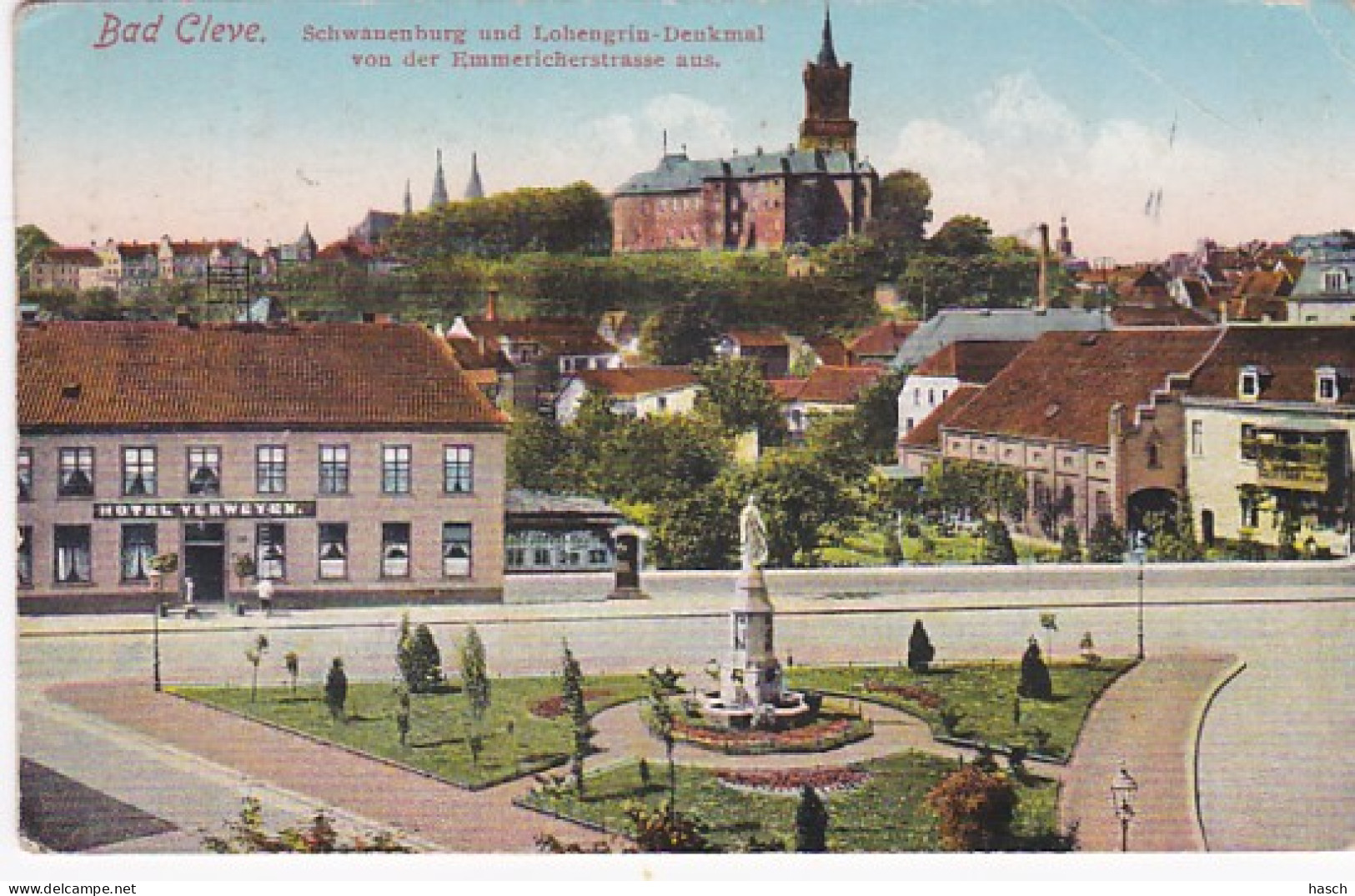 3728	7	Bad Cleve, Schwanenburg Und Lohengrin Denkmal (rechts Oben Falten) - Kleve
