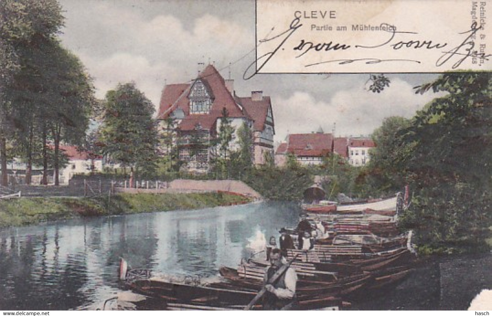 3728	124	Cleve, Partie Am Mühlenteich (gestempelt 1903) (rechts Unten Beschádigung) - Kleve