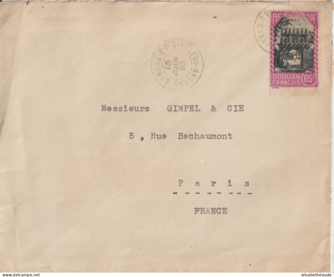 1938 - SOUDAN - CACHET COMMERCIAL AU DOS ! ENVELOPPE De BAMAKO => PARIS - Briefe U. Dokumente