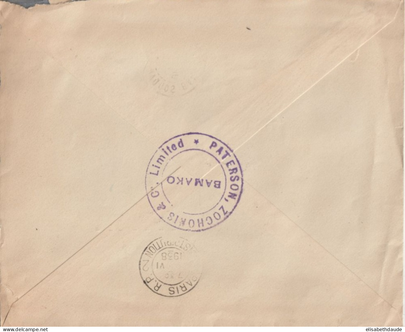 1938 - SOUDAN - CACHET COMMERCIAL AU DOS ! ENVELOPPE De BAMAKO => PARIS - Lettres & Documents