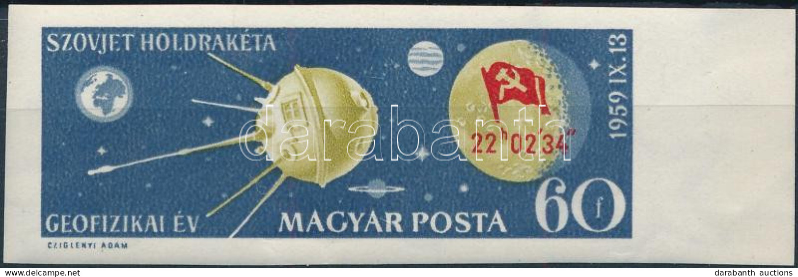 ** 1959 Szovjet Holdrakéta ívszéli Vágott Bélyeg (ránc / Crease) - Other & Unclassified