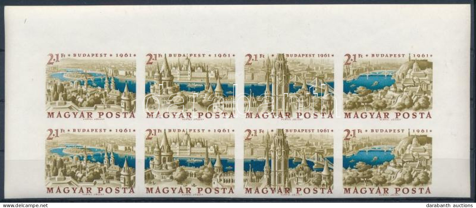 ** 1961 Bélyegnap (34.) - Budapest Panoráma 2 Db Vágott összefüggő ívsarki Csík (14.000) - Other & Unclassified