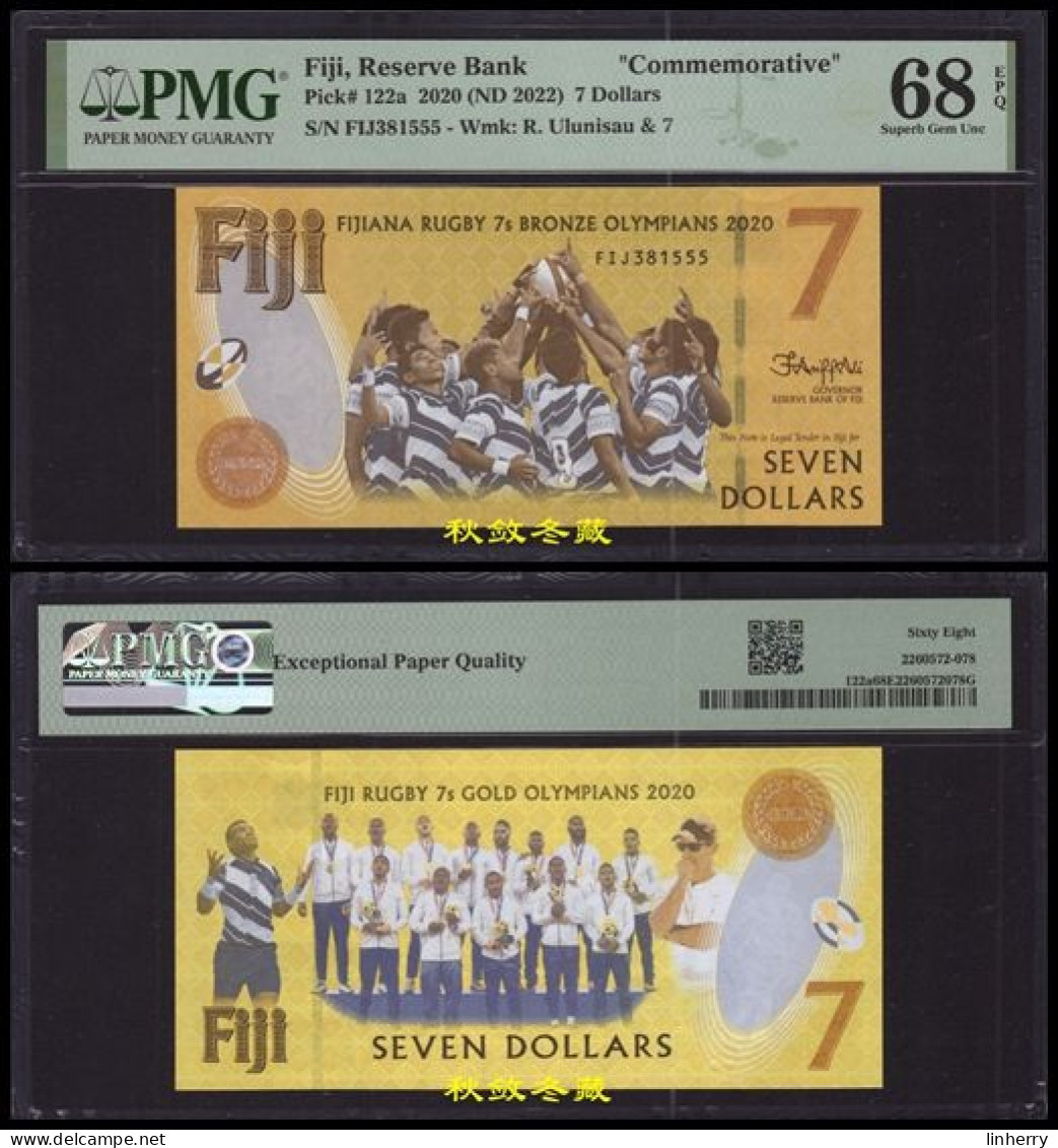 Fiji 7 Dollars, 2022, Paper, Commemorative, Lucky Number 555, PMG68 - Fidji