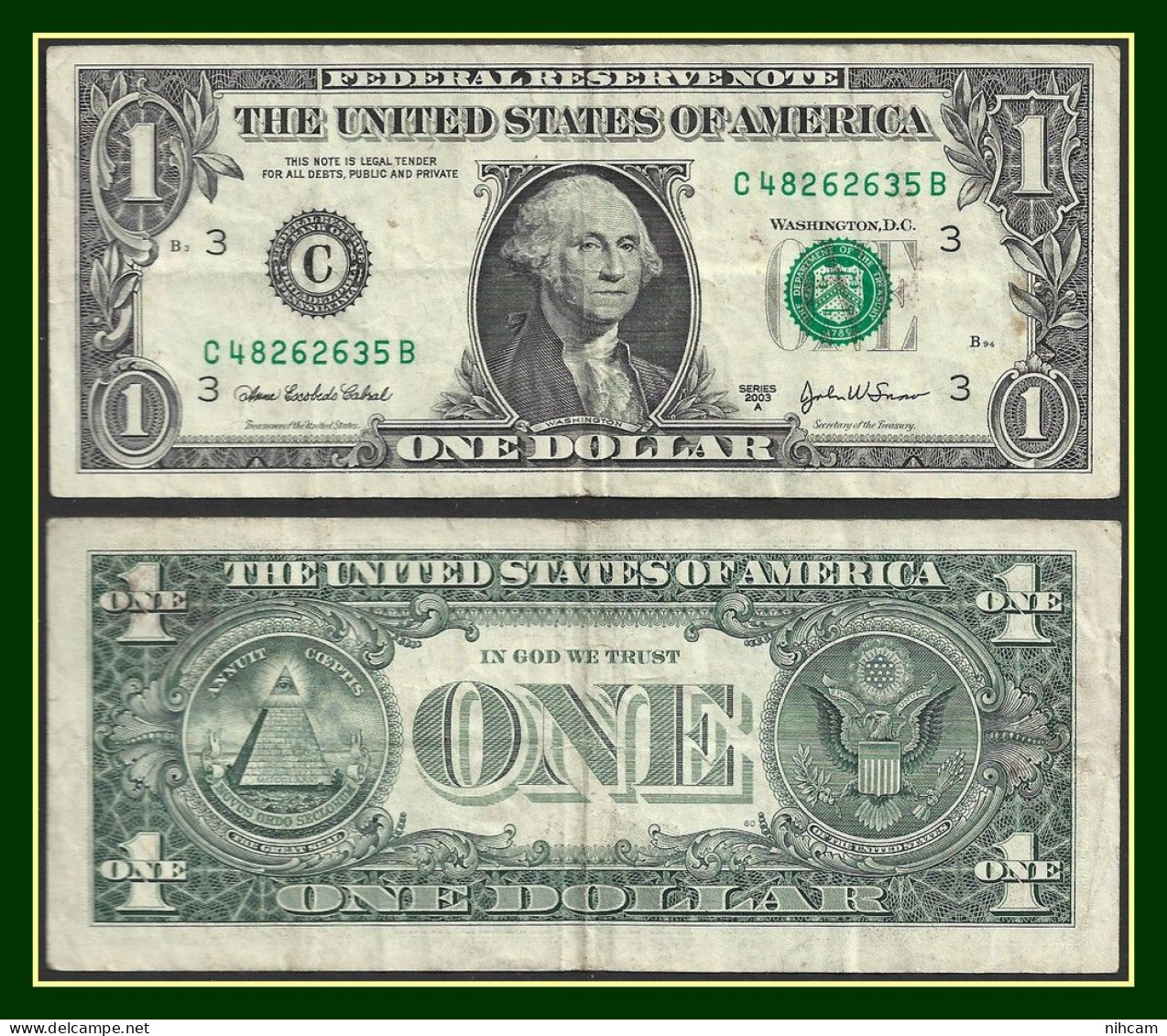 Billet Banknote 1 Dollar USA B3 - B94 2003 A (circulé - Used - Plis) - Autres & Non Classés
