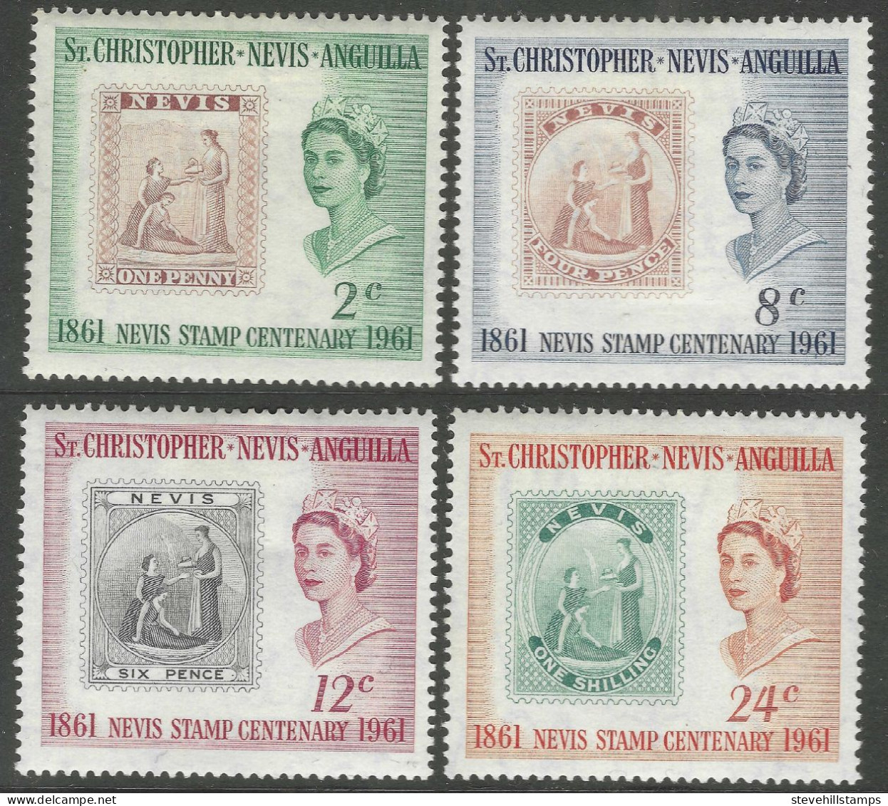 St Kitts-Nevis. 1961 Nevis Stamp Centenary. MH Complete Set. SG 123-126. M3086 - St.Christopher-Nevis & Anguilla (...-1980)