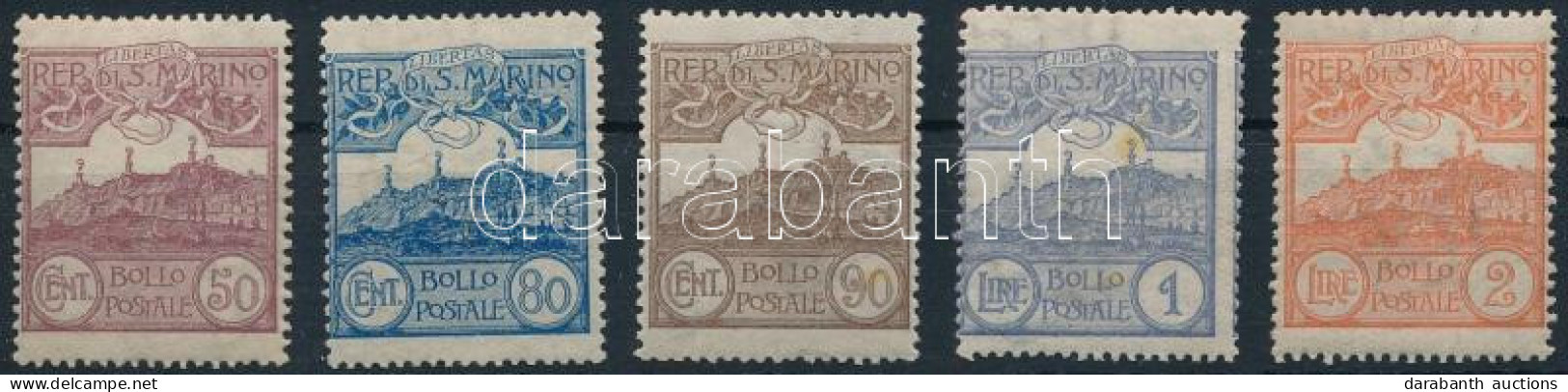 **, * San Marino 1921 Mi 76-80 (**Mi EUR 126,-) (80C Falcos / Hinged, 1L Rozsda / Stain) - Other & Unclassified