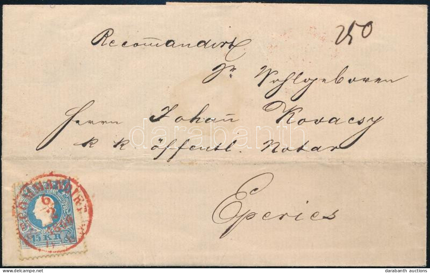 Ausztria 1860 Levél 1858-as II. Típus 15kr + Hátoldalán 10kr Bérmentesítéssel Piros "RECOMANDIRT / WIEN" - "EPERJES" - Autres & Non Classés