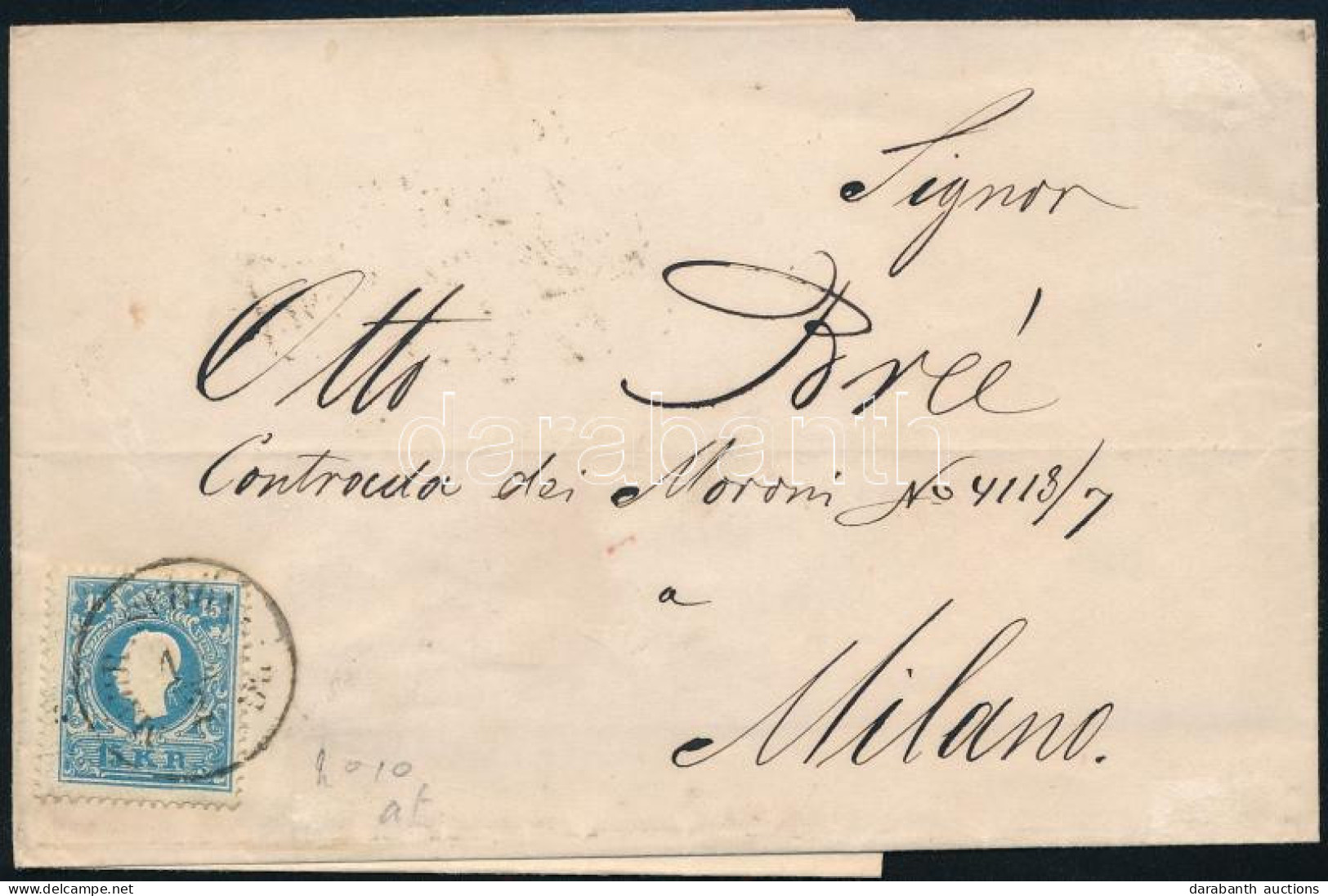 Ausztria 1859 Levél 1858-as 15kr II. Típus Bérmentesítéssel "SCHÖNBERG" - "MILANO" - Otros & Sin Clasificación