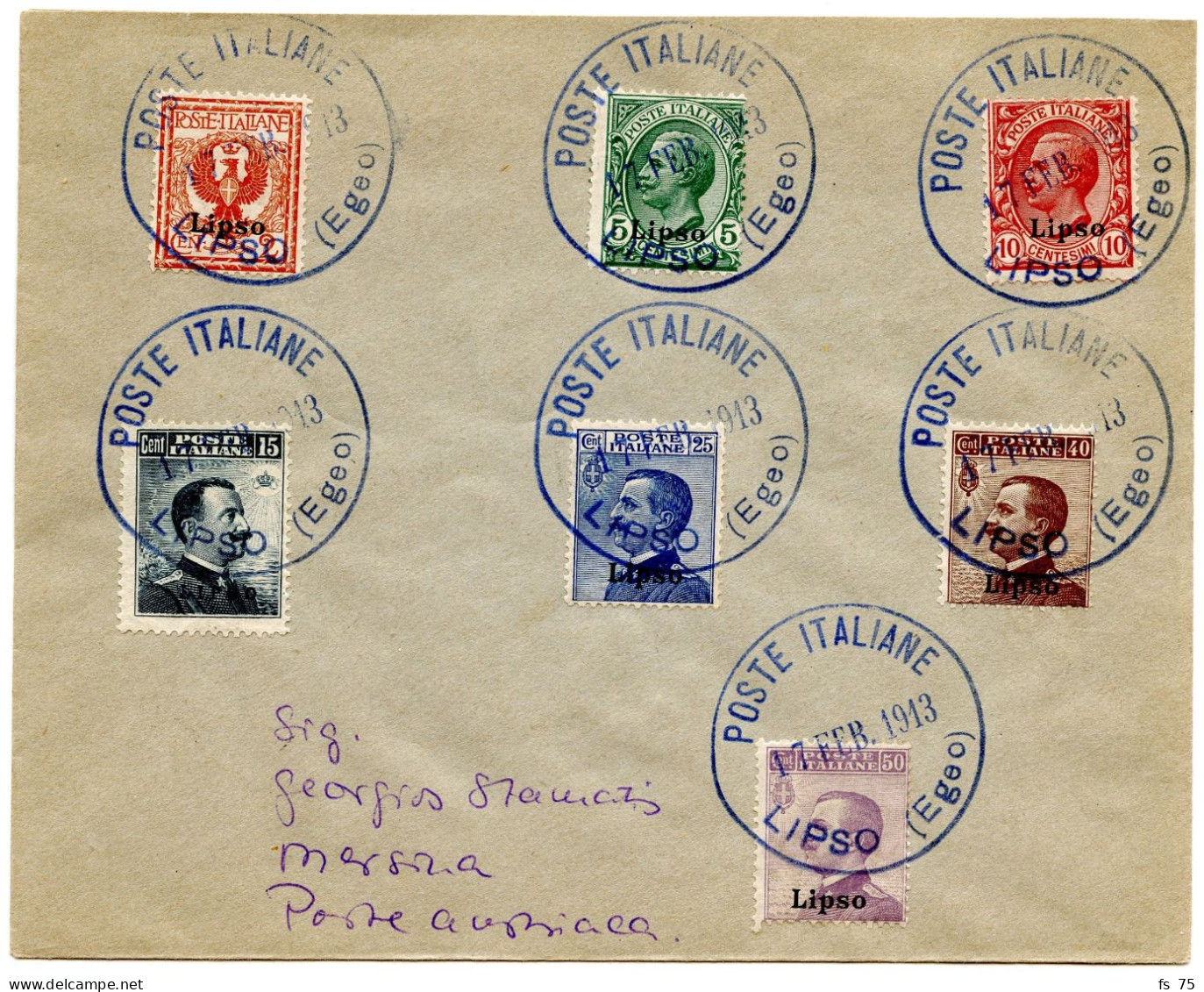 ITALIE - LETTRE DE LIPSO POUR MERSINA, 1913 - Egée (Lipso)