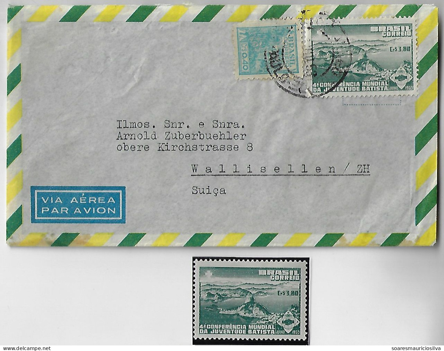 Brazil 1953 Airmail Cover From São Paulo To Wallisellen Switzerland Stamp World Baptist Youth Conference + Definitive - Briefe U. Dokumente