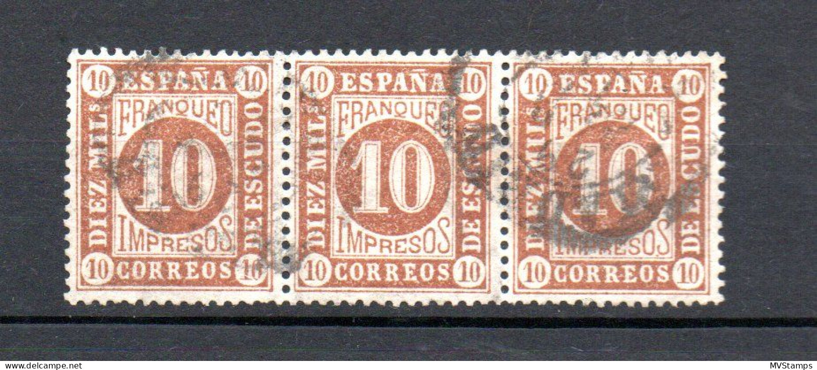 Spain 1867 Old Paper-stamps In Strip Of Three (Michel 87) Nice Used - Used Stamps