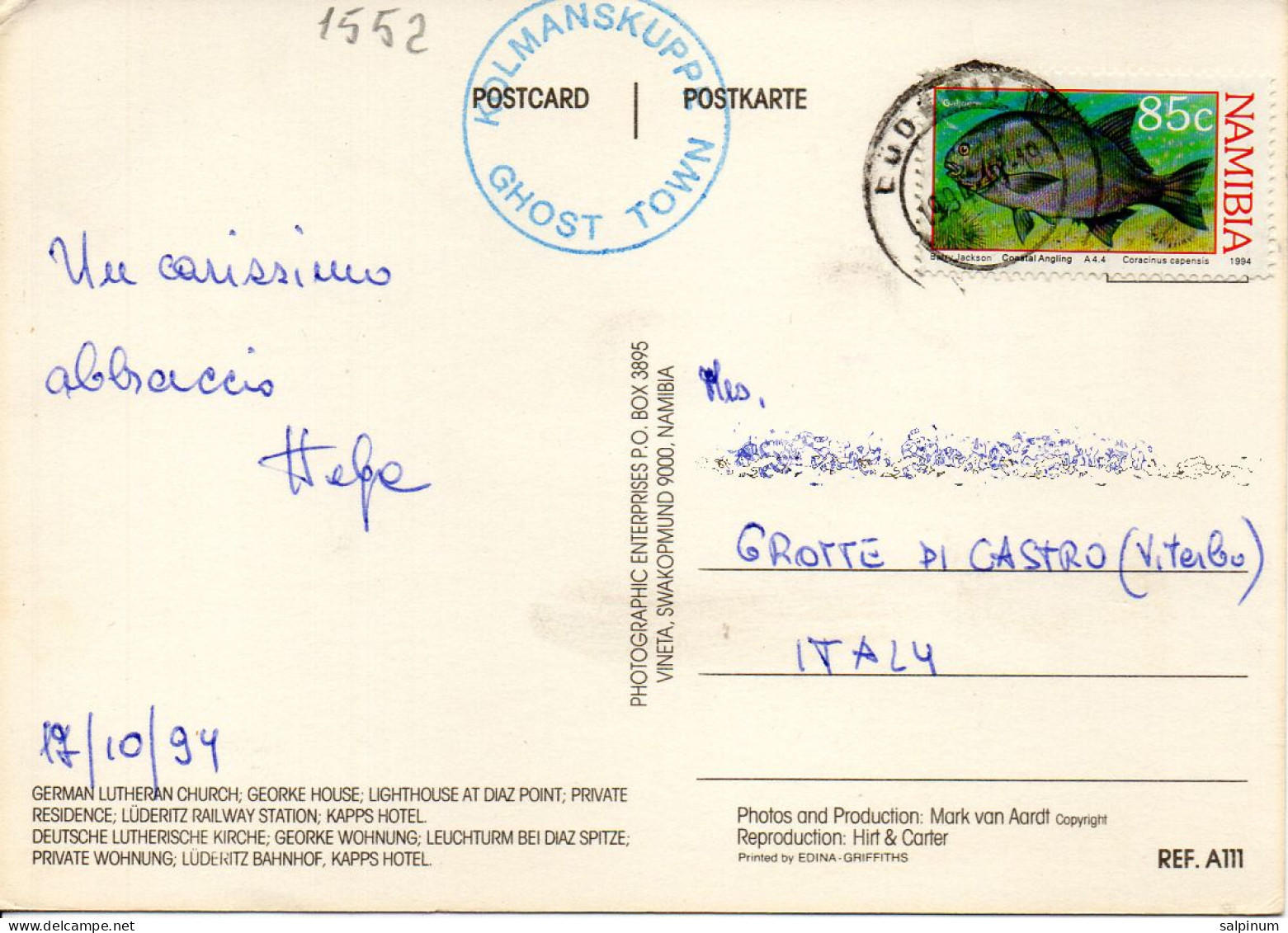 Philatelic Postcard With Stamps Sent From NAMIBIA To ITALY - Namibie (1990- ...)