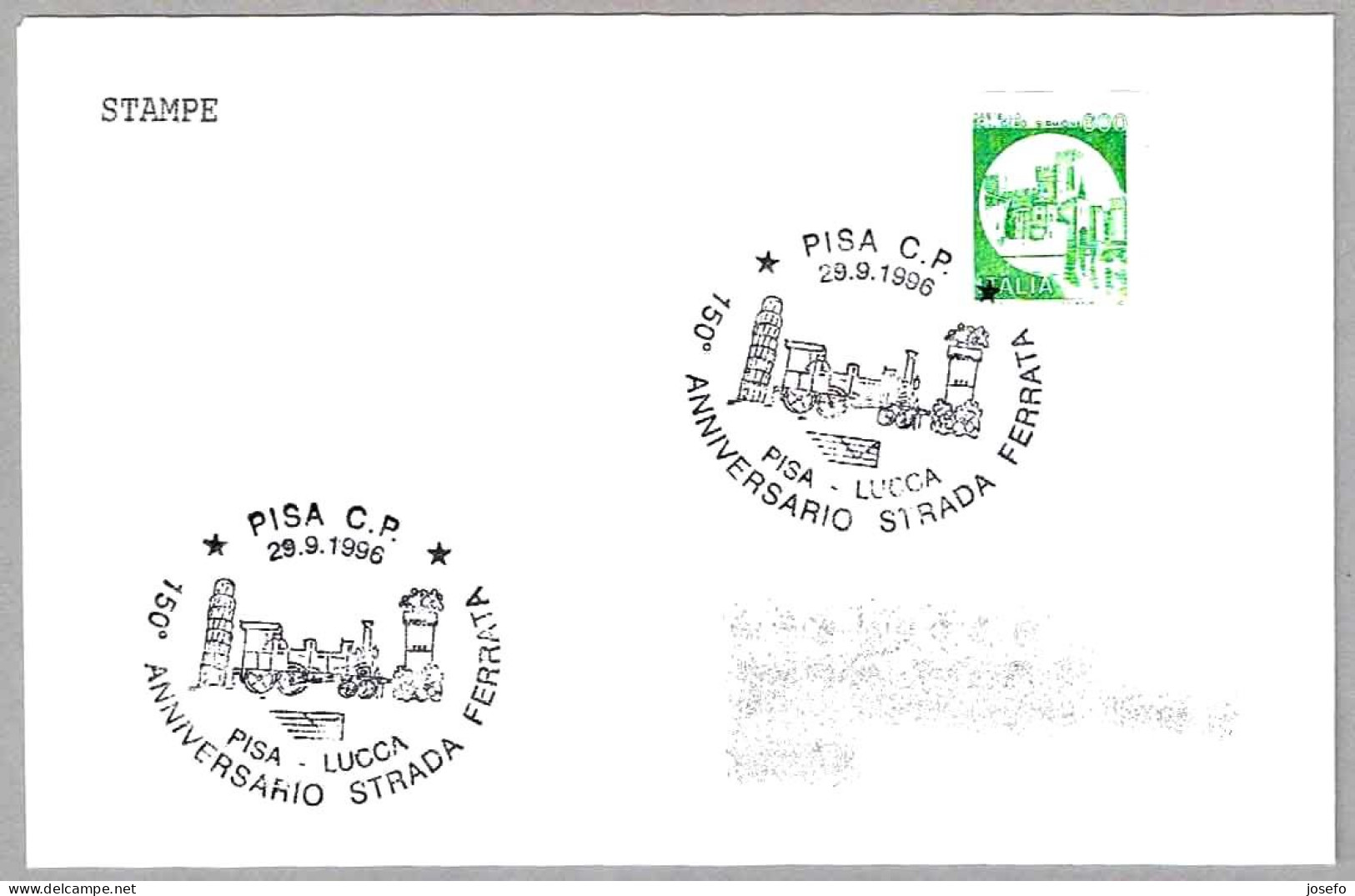 150 Años Ferrocarril PISA A LUCCA - 150 Years Railroad. Pisa 1996 - Trenes