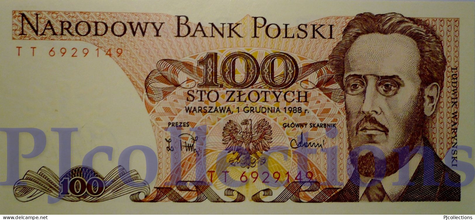 POLONIA - POLAND 100 ZLOTYCH 1988 PICK 143e UNC - Polen