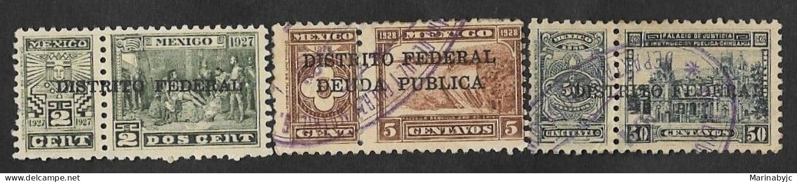 SE)1927 MEXICO  3 TAX STAMPS 2C FEDERAL DISTRICT MINT, 5C FEDERAL DISTRICT AND PUBLIC DEBT & 50C FEDERAL DISTRICT, 2 USE - Mexico