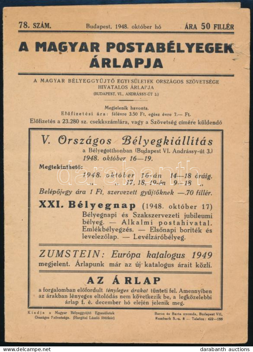 A Magyar Postabélyegek Árlapja (1948) 78.szám - Sonstige & Ohne Zuordnung