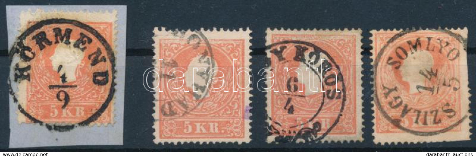 O 1858 4 Db 5kr Vegyes Minőségben "KÖRMEND", "(B)ONYHÁD", "(NA)GY KŐRÖS", "SZILÁGY SOMLYÓ" - Other & Unclassified