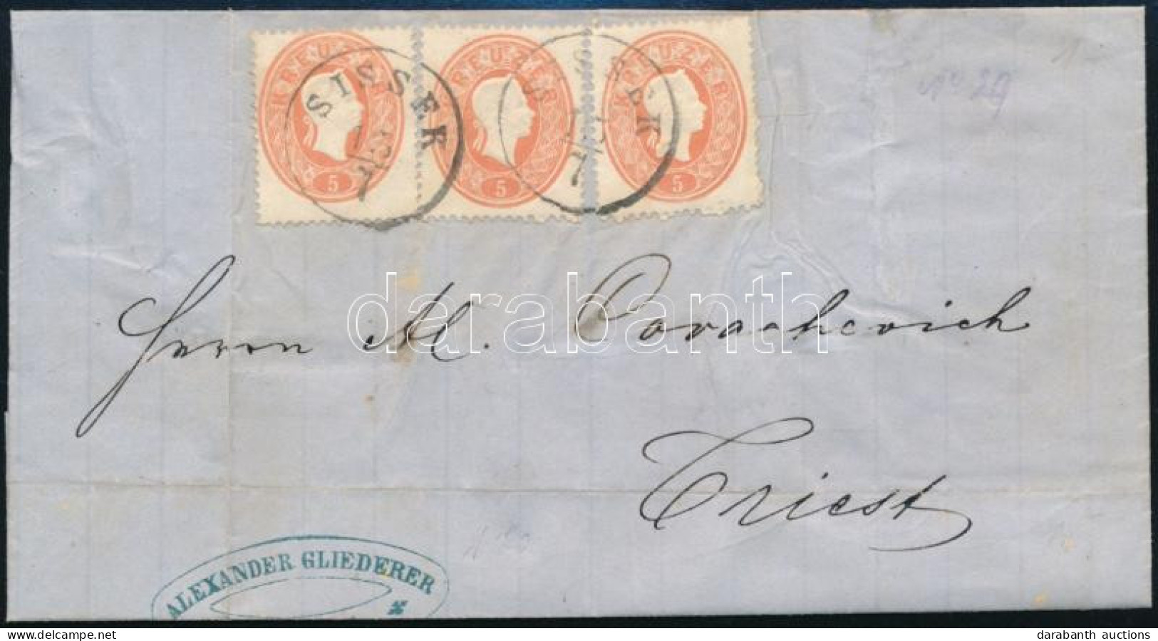 1861 3 X 5kr Levélen "SISSEK" - Triest - Other & Unclassified