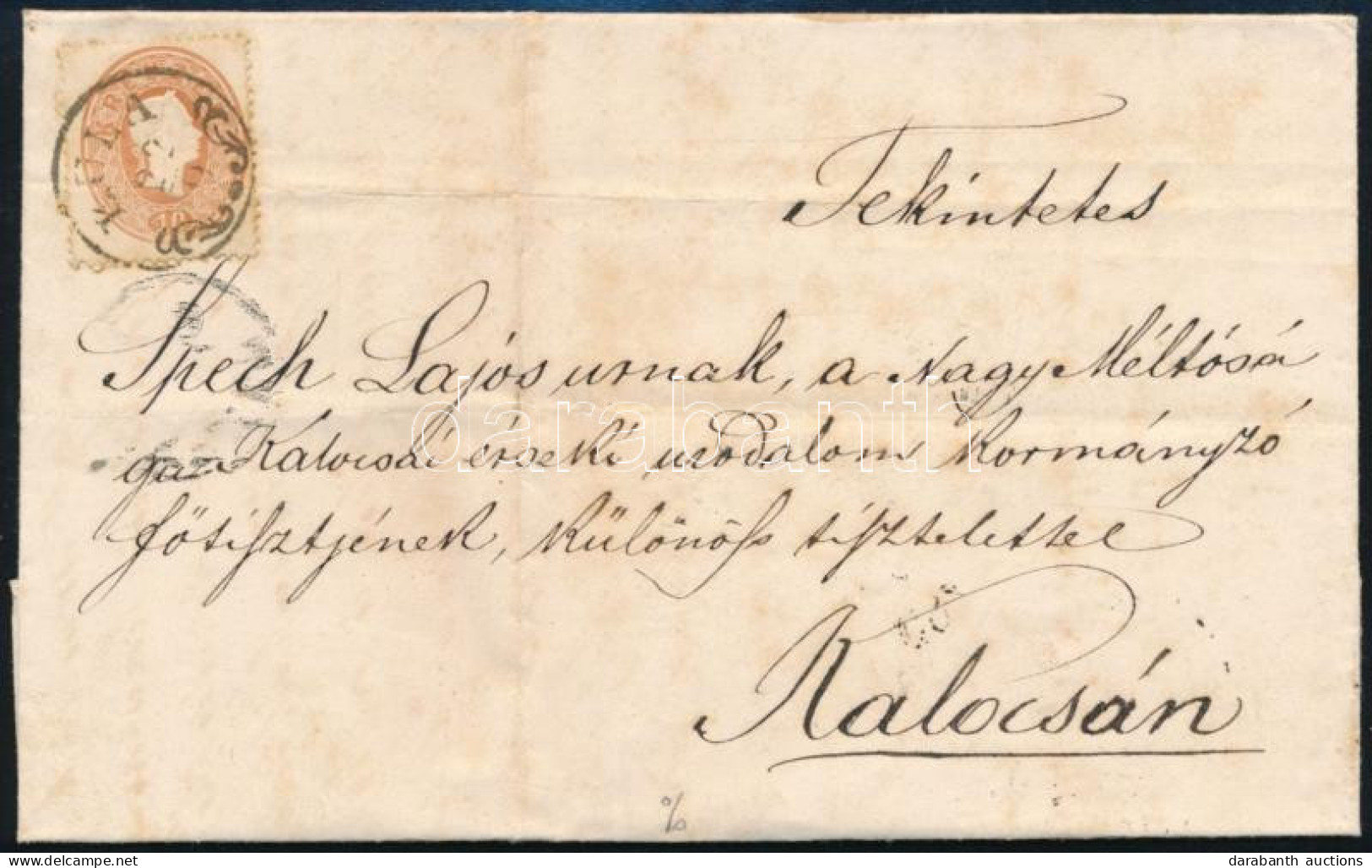 1861 10kr Irattári Hajtással Levélen, Hátoldalán Szép Viaszpecsét "KULA" - Kalocsa - Autres & Non Classés