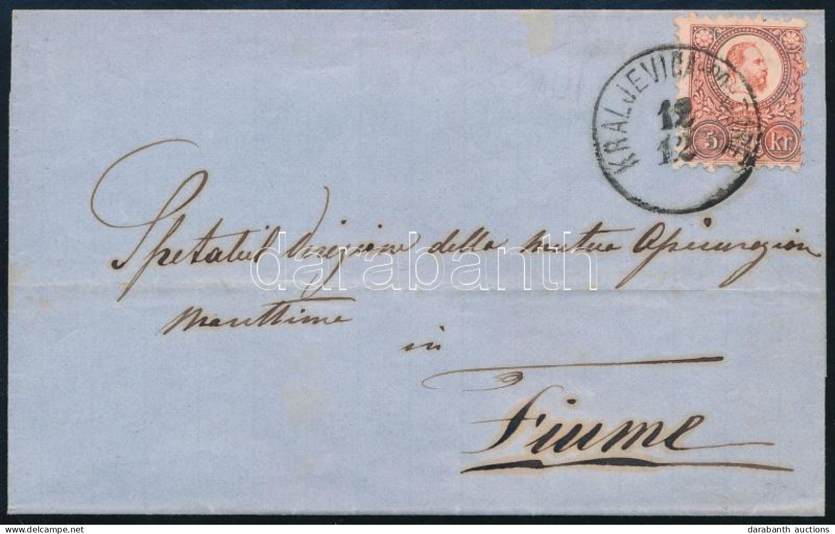 1872 Levél Réznyomat 5kr Bérmentesítéssel "KRALJEVICA-PORTORÉ" Szép álló Bélyegzéssel Fiumébe Küldve (Gudlin 500 P) - Other & Unclassified