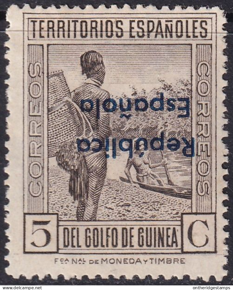 Spanish Guinea 1933 Sc 250 Ed 232hicc Blue Inverted Overprint Variety MLH* Partial Gum - Guinea Española