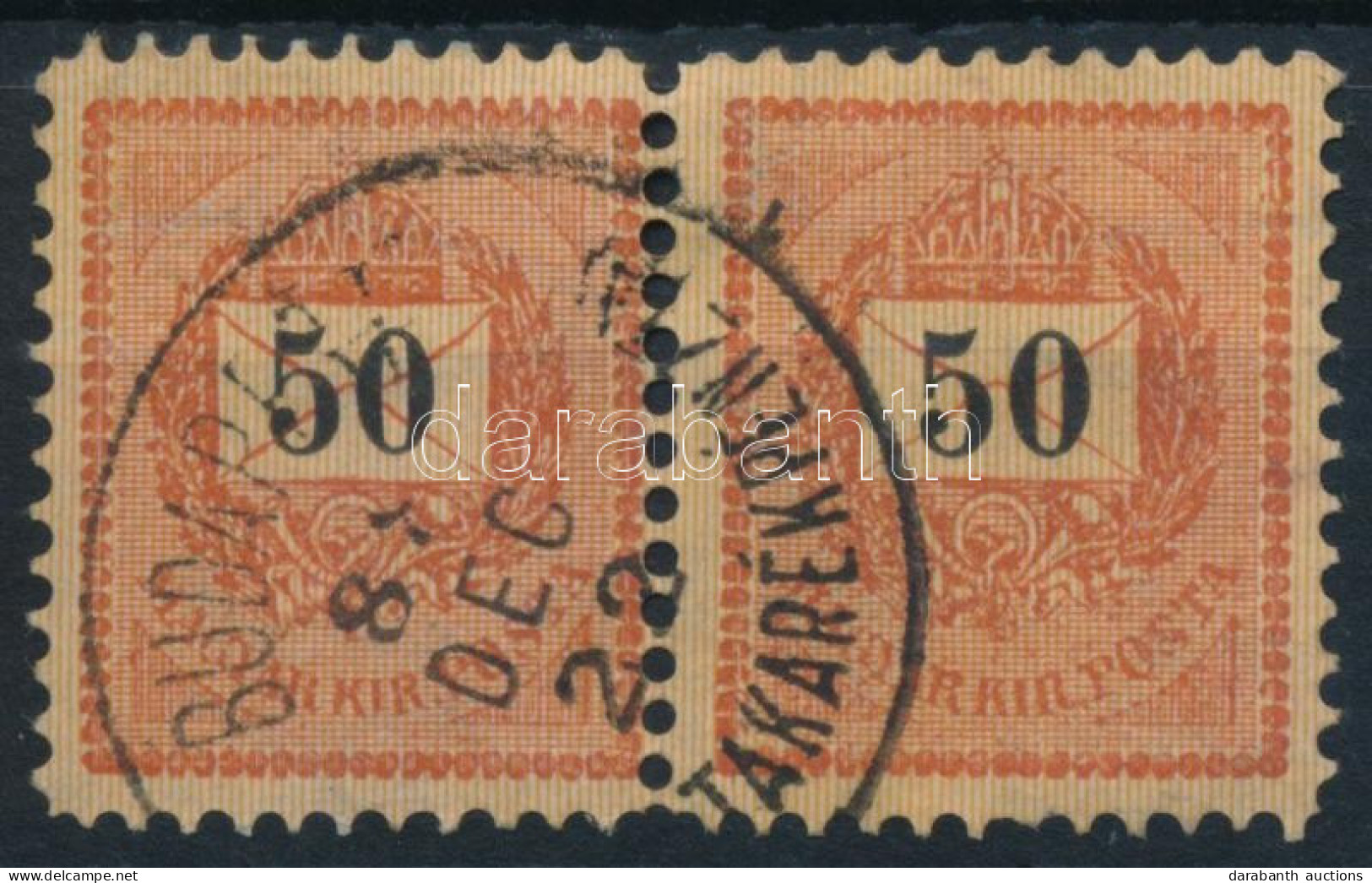 O 1888 Feketeszámú Sztereotip 50kr Pár 11 1/2 Fogazással "BUDAPEST / TAKARÉKPÉNZTÁR" - Sonstige & Ohne Zuordnung