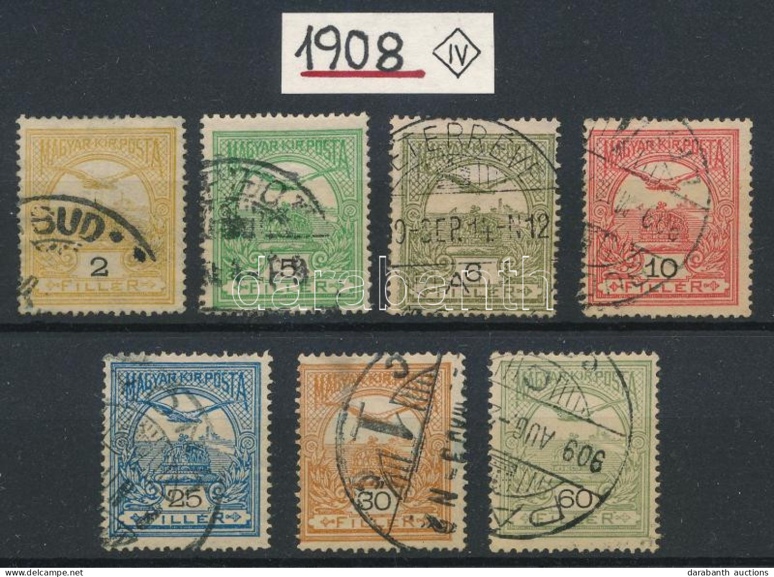 O 1908 Turul 2f, 5f, 6f, 10f, 25f, 30f, 60f, Nem Teljes De Azonosítható IV. Számvízjellel - Otros & Sin Clasificación