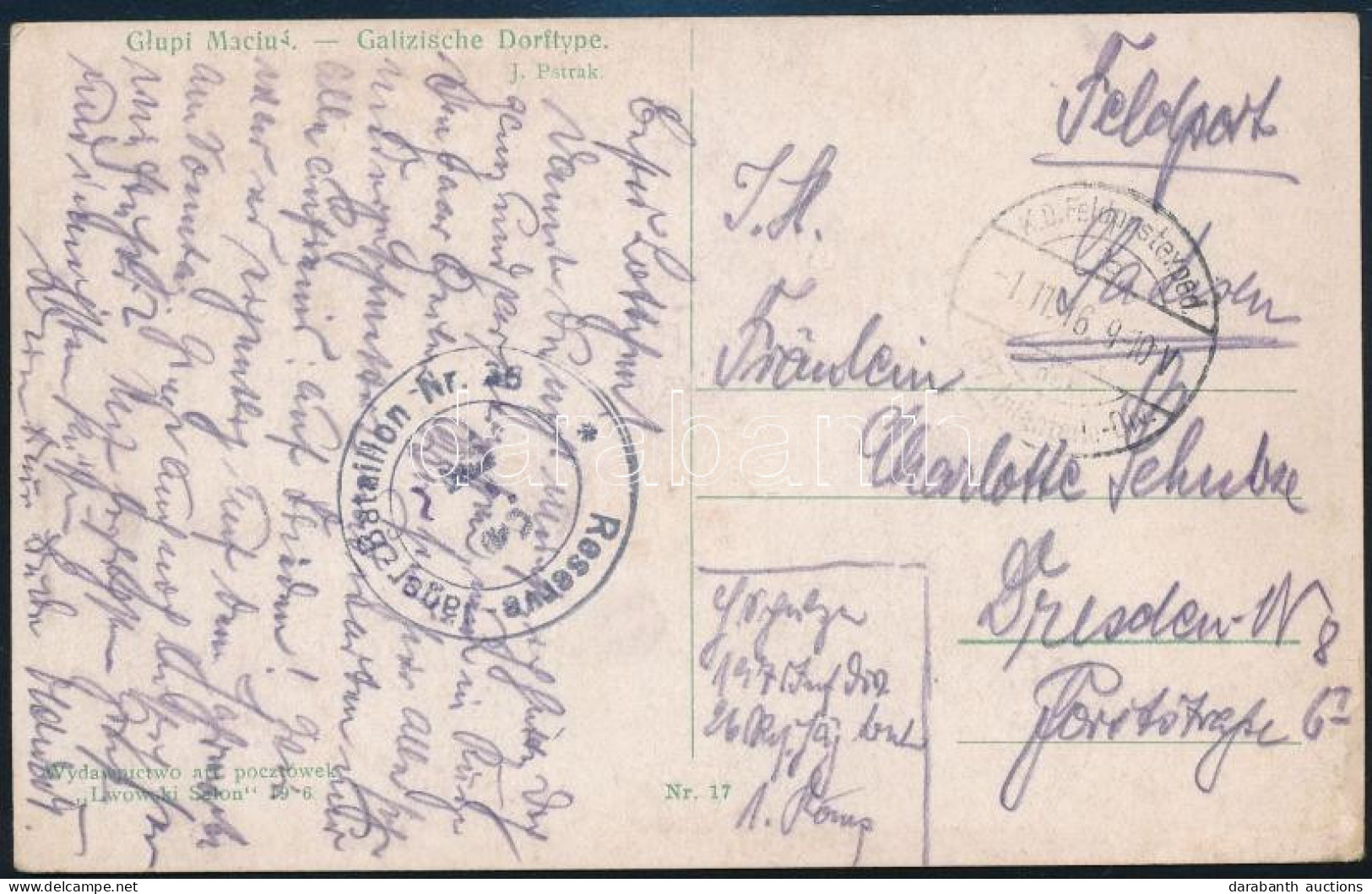 1916 Tábori Posta Képeslap "Reserve-Jäger-Bataillon Nr. 36" Drezdába - Sonstige & Ohne Zuordnung