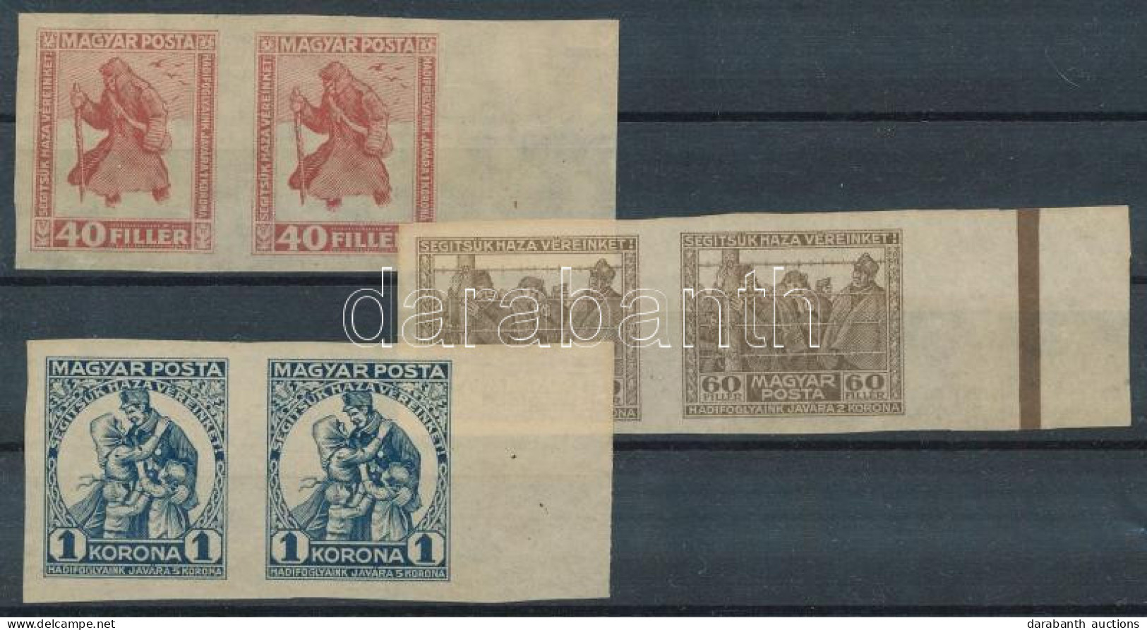 (*) 1920 Hadifogoly Vízjel Nélküli Próbanyomat Sor ívszéli Párokban (40f Ránc / Crease) - Other & Unclassified