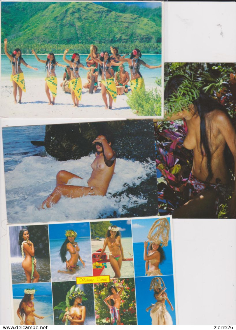 Polynésie Lot 4 Belles Cartes 3 Timbrées Vahinés Seins Nus France Port Offert - Frans-Polynesië