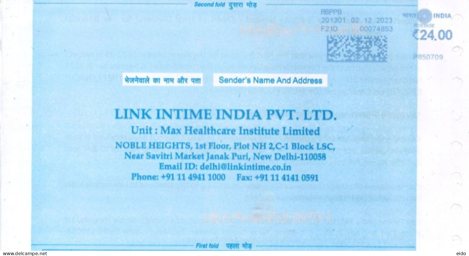 INDIA. - 2023, POSTAL FRANKING MACHINE COVER TO DUBAI. - Covers & Documents