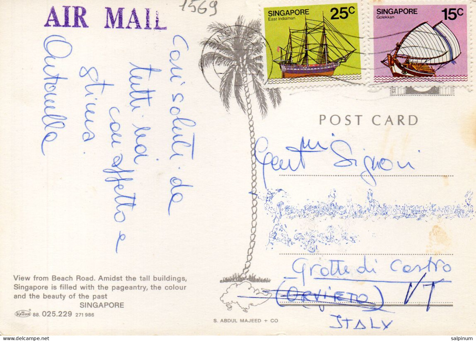 Philatelic Postcard With Stamps Sent From REPUBLIC OF SINGAPORE To ITALY - Singapore (1959-...)