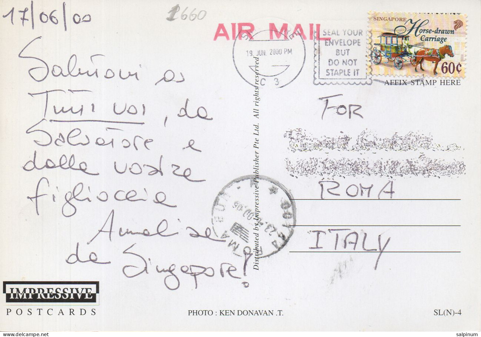 Philatelic Postcard With Stamps Sent From REPUBLIC OF SINGAPORE To ITALY - Singapore (1959-...)