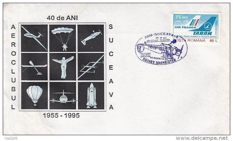 PLANE, PARACHUTE, GLIDER, ROCKET, SUCEAVA AEROCLUB, SPECIAL COVER, 1995, ROMANIA - Aviones