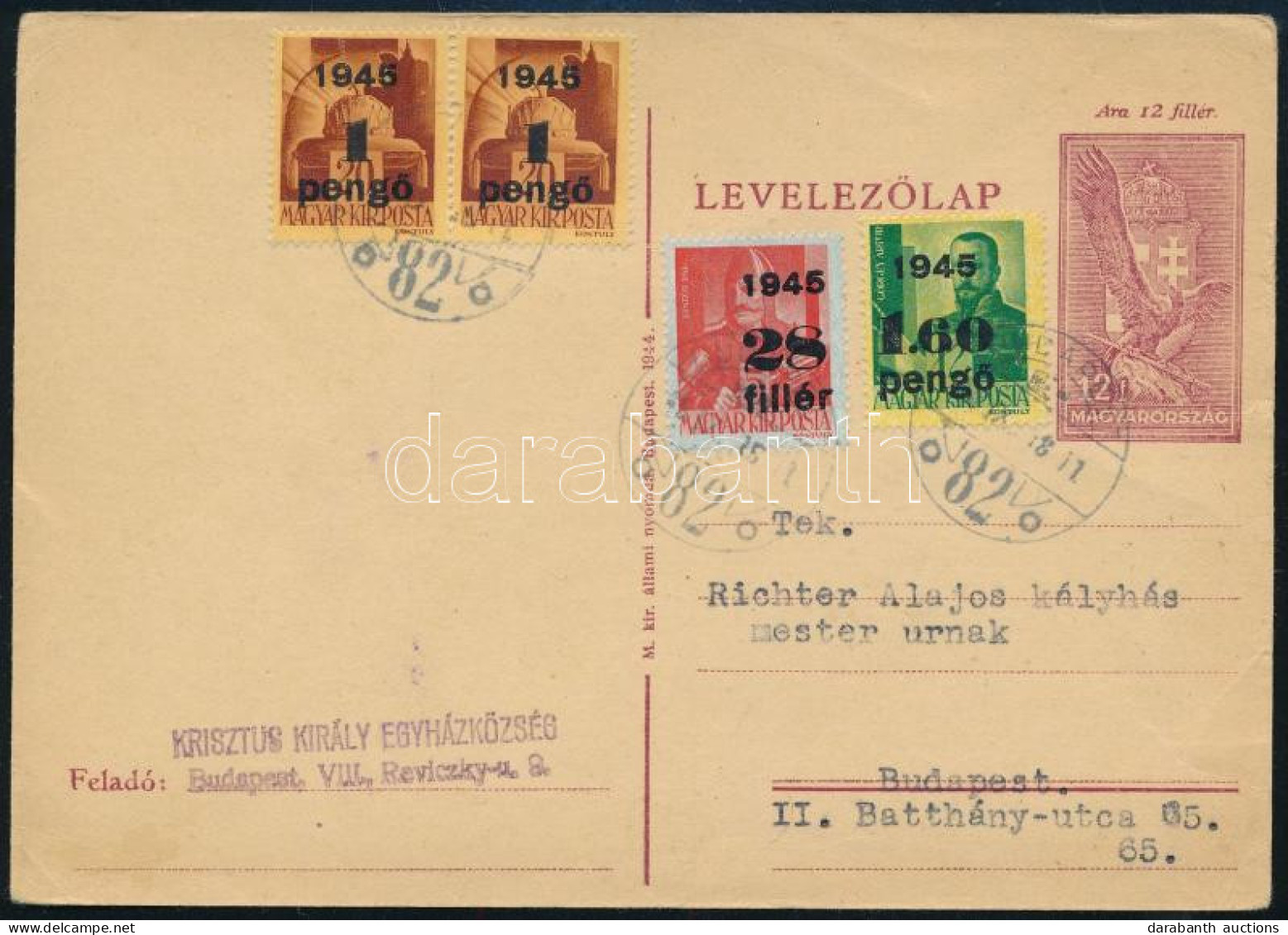 1945 (3. Díjszabás) Budapest Helyi Levelezőlap 4 Bélyeggel - Sonstige & Ohne Zuordnung