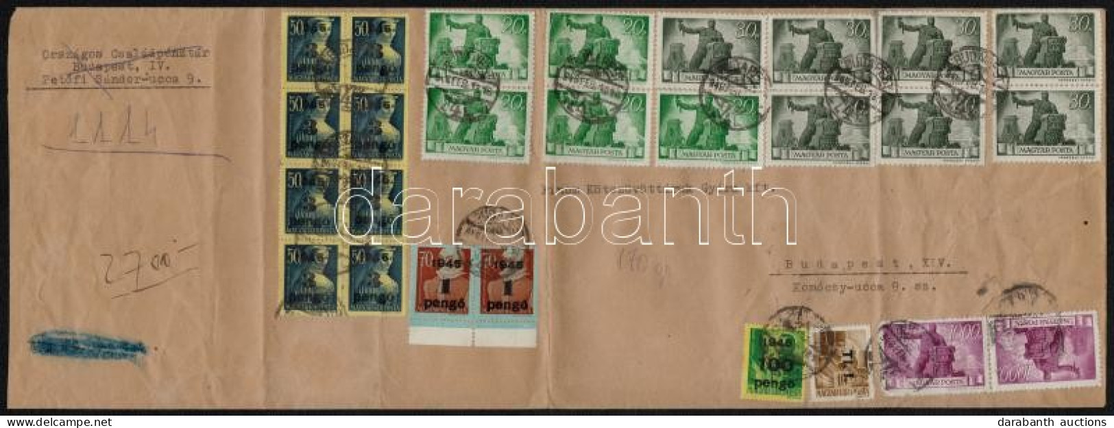 1946 (7. Díjszabás) Budapest Helyi Levél 26 Bélyeges Bérmentesítéssel / Local Cover With 26 Stamps - Otros & Sin Clasificación