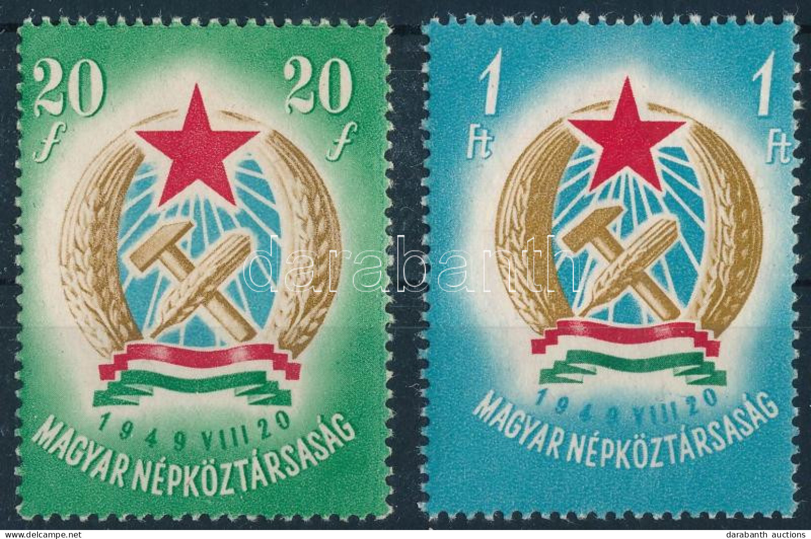 ** 1949 Alkotmány 20f Vízjel Nélkül + 1Ft Eltolódott Fogazással, Vízjellel - Autres & Non Classés