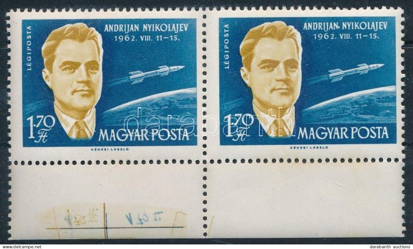 ** 1962 A Világűr Meghódítói 1,70Ft "N" Betű Után Pont Lemezhibával, ívszéli Párban (5.000) - Autres & Non Classés