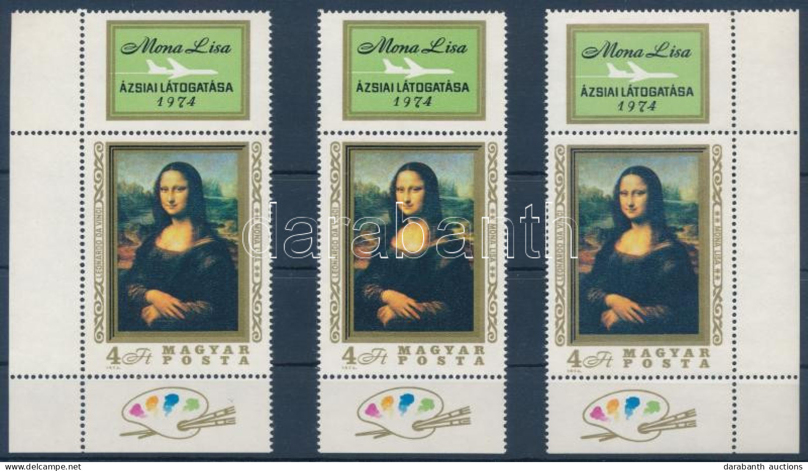 ** 1974 3 Db Mona Lisa Felső Szelvényes Bélyeg (3.600) - Other & Unclassified