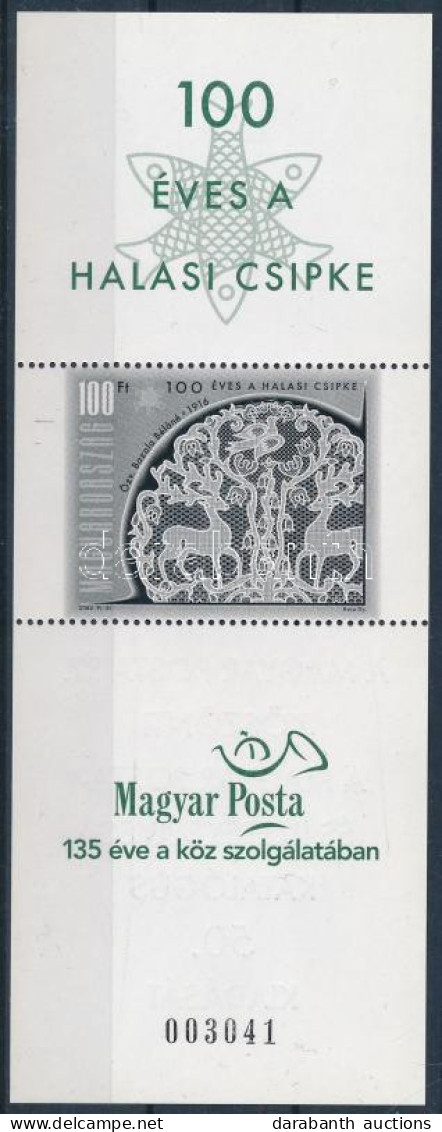 ** 2002 100 éves A Halasi Csipke Feketenyomat "A Magyar Posta Köszönti A Katalógus 50. Kiadását" Hátoldali Felirattal (1 - Autres & Non Classés