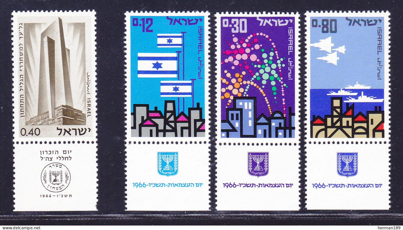 ISRAEL N°  304, 305 à 307 ** MNH Neufs Sans Charnière, TB (D7269) Journée Du Souvenir, Anniversaire De L'Etat - 1966 - Unused Stamps (with Tabs)