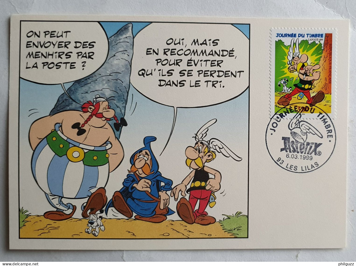 CARTE ASTERIX AVEC TIMBRE ET FRANCHISSEMENT 1ER JOUR 1999 - Postcards