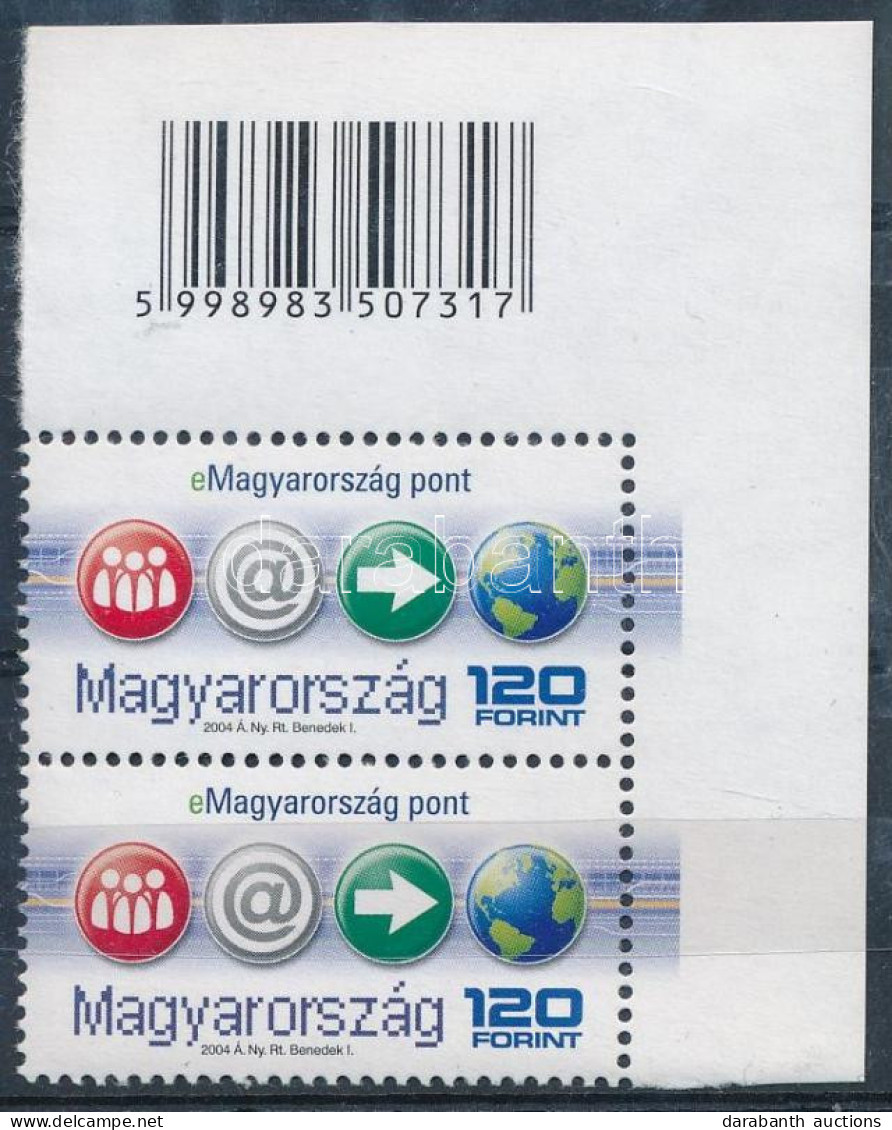 ** 2004 EMagyarország Pont ívsarki Vonalkódos Pár, A Bélyegkép Az ívszélre Túlfut - Autres & Non Classés